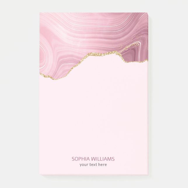 Notas Post-it® Purpurina de oro de mármol rosa (Anverso)