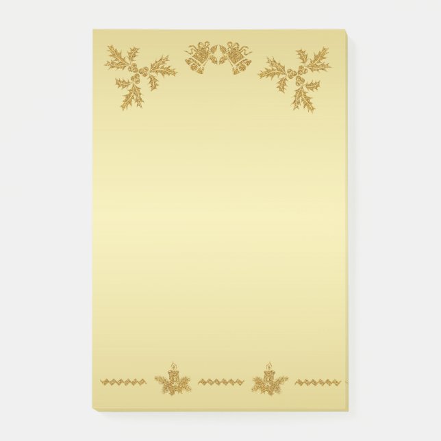 Notas Post-it® Purpurina de oro Feliz Navidad, Santa Claus de oro (Anverso)