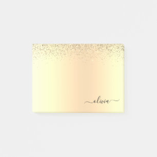 Notas Post-it® Purpurina de oro Girly Lujo Monograma Moderno Nomb