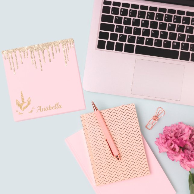 Notas Post-it® Purpurina de oro gotea estrellas rosas unicornio (Subido por el creador)