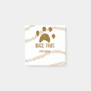 Notas Post-it® Purpurina dorado paws mascota salon añadir nombre