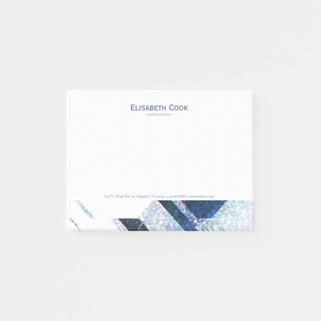 Notas Post-it® Purpurina geométrico moderno blanco y gris azul (Anverso)