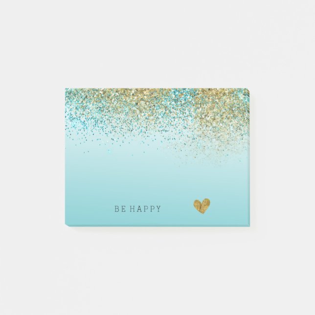 Notas Post-it® Purpurina Gold Faux Aqua Ombre Personalizado (Anverso)