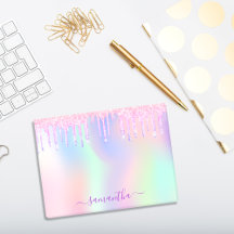 Purpurina morado rosado gotea nombre holográfico