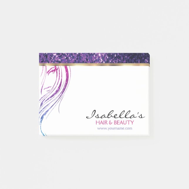 Notas Post-it® Purpurina morado - Salón de belleza Chica (Anverso)