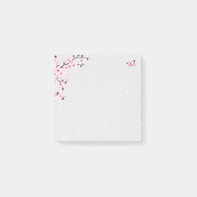 Notas Post-it® Purpurina plateado con flores de flores de cerezo (Anverso)