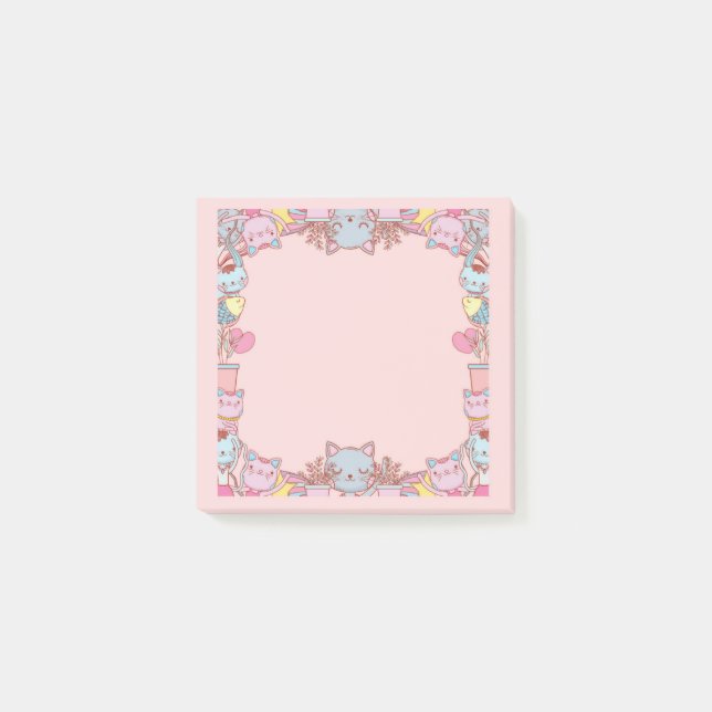Notas Post-it® 	Purrfect Notes – Cute Cat Border Sticky Notes (Anverso)