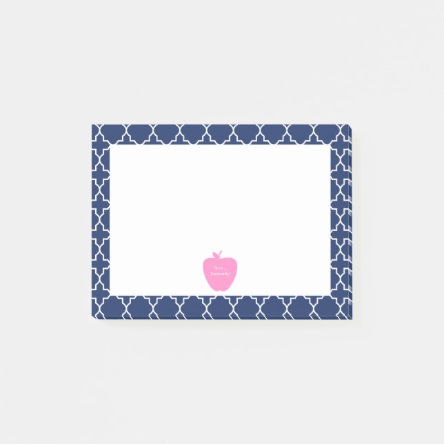Notas Post-it® Quatrefoil de la marina rosa de Apple (Anverso)