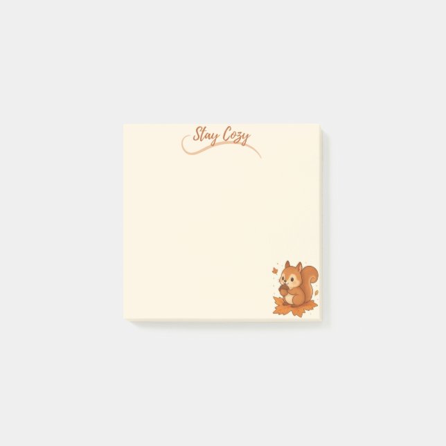 Notas Post-it® Quédese acogedor ardilla con maíz - Otoño Beige (Anverso)