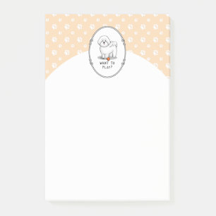 Notas Post-it® ¿Quieres jugar? Perro de Bichon Frise con bola - l