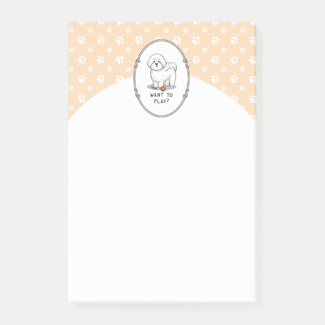 Notas Post-it® ¿Quieres jugar? Perro de Bichon Frise con bola - l (Anverso)