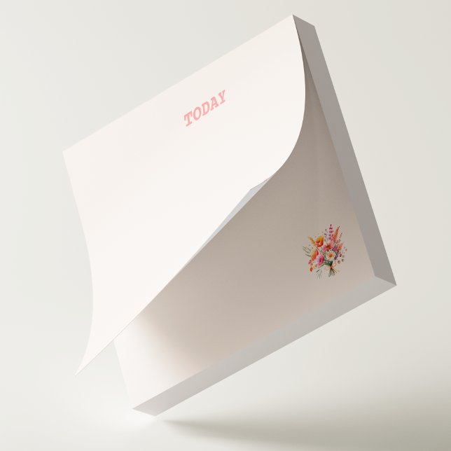 Notas Post-it® Ramo de flores de acuarela rosa Simple Blush perso (Pretty wildflowers customizable text Post It notes feature orange and pink details. )