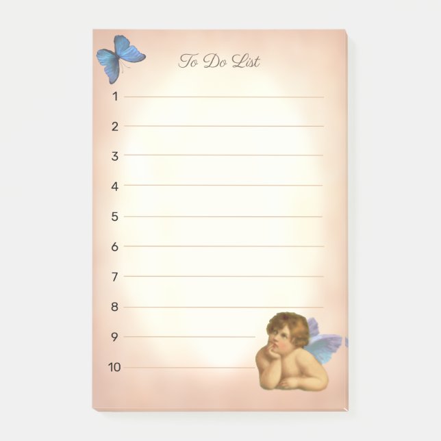 Notas Post-it® Raphael Cherub y mariposa azul con estilo (Anverso)
