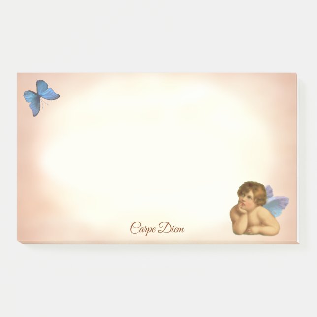 Notas Post-it® Raphael Cherub y mariposa azul con estilo (Anverso)