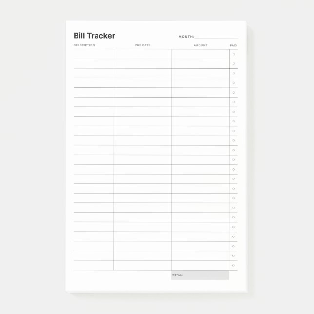 Notas Post-it® Rastreador de gastos simple mínimo (Anverso)
