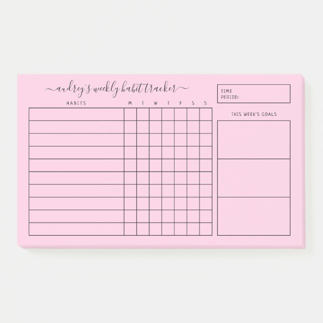 Notas Post-it® Rastreador simple de hábitos en blanco y rosado (Anverso)