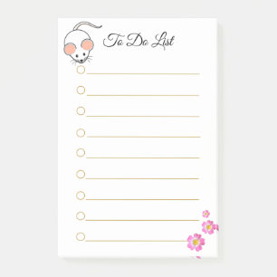 Notas Post-it® Ratón blanco lindo y flores rosadas en líneas blan