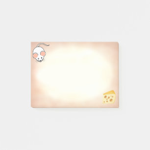 Notas Post-it® Ratón blanco lindo y queso en beige