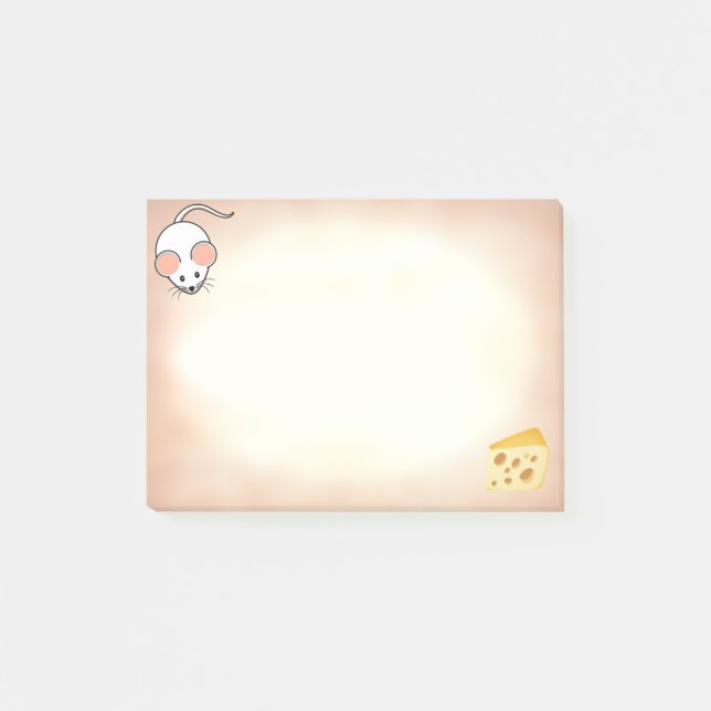 Notas Post-it® Ratón blanco lindo y queso en beige (Anverso)