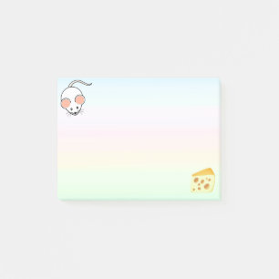 Notas Post-it® Ratón blanco y queso en tonos pastel
