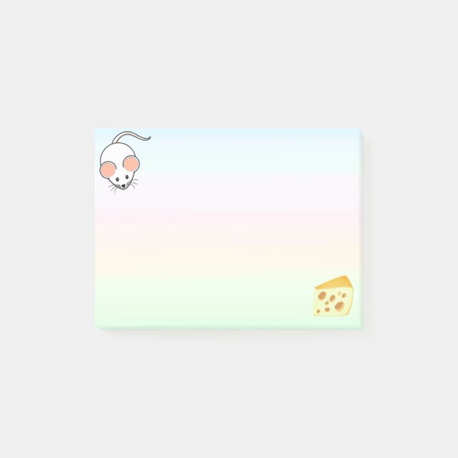 Notas Post-it® Ratón blanco y queso en tonos pastel (Anverso)
