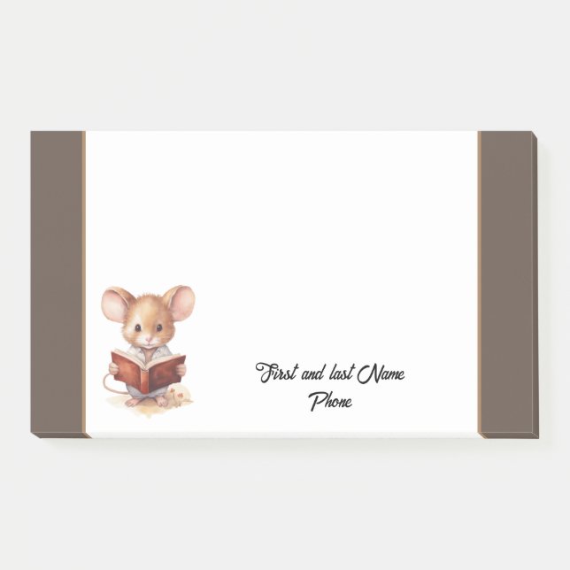 Notas Post-it® Ratón lindo con libro (Anverso)