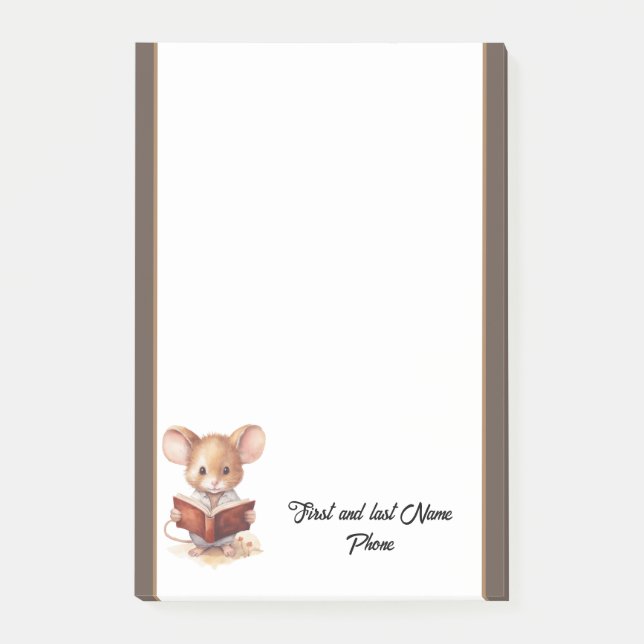 Notas Post-it® Ratón lindo con libro (Anverso)