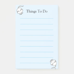 Notas Post-it® Ratones blancos lindos en líneas azules claras