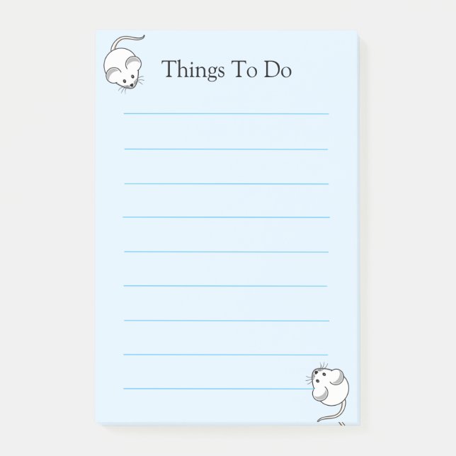 Notas Post-it® Ratones blancos lindos en líneas azules claras (Anverso)