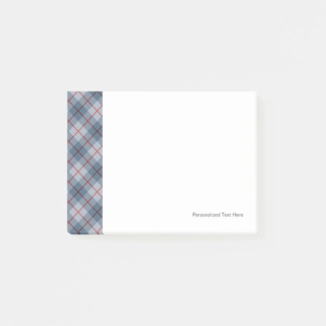 Notas Post-it® Raya Azul-Roja de la tela escocesa diagonal (Anverso)
