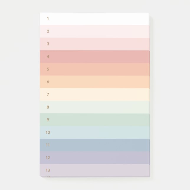 Notas Post-it® Rayas arcoiris numeradas (Anverso)