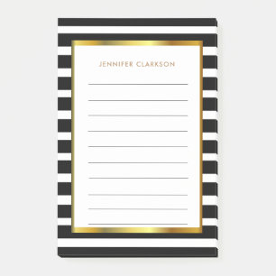Notas Post-it® Rayas blancas negras modernas de oro personalizada