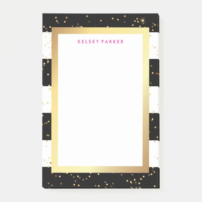 Notas Post-it® Rayas blancos y negros con falso oro y rosa (Anverso)