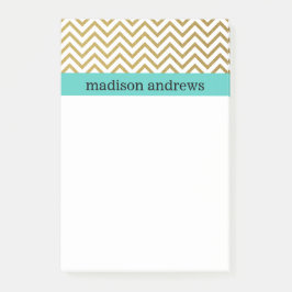 Notas Post-it® Rayas de Chevron del oro con la menta