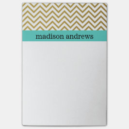 Notas Post-it® Rayas de Chevron del oro con la menta