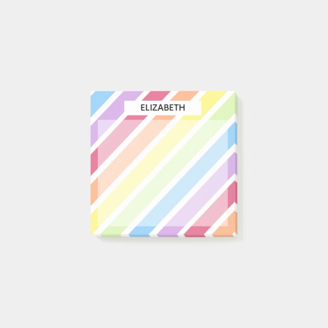 Notas Post-it® Rayas diagonales de arcoíris pastel personalizable (Anverso)