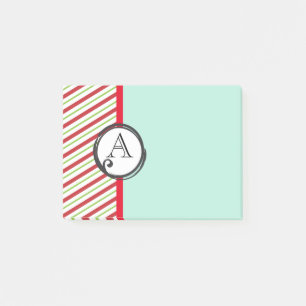 Notas Post-it® Rayas Diagonales Rojas Y Verdes Con Monograma