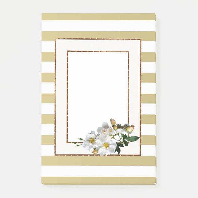 Notas Post-it® Rayas doradas y flores (Anverso)