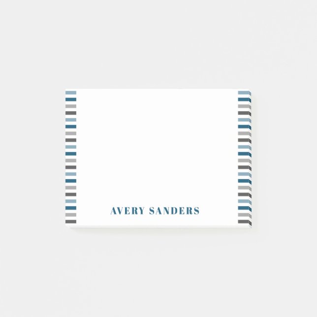 Notas Post-it® Rayas Modernas Simples Azul y Gris (Anverso)