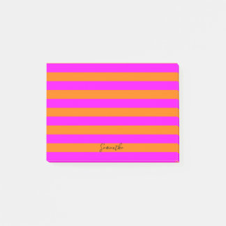 Notas Post-it® Rayas Naranja rosa brillante con Personalizado de 