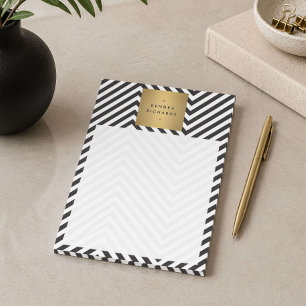 Notas Post-it® Rayas Negras y Blancas Dorado Minimalista Moderno