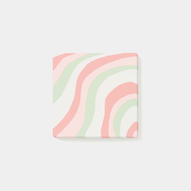 Notas Post-it® Rayas Pastel verde rosado Moda Retro Moderno (Anverso)