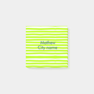Notas Post-it® Rayas retro amarillo verde neón añaden nombre ciud