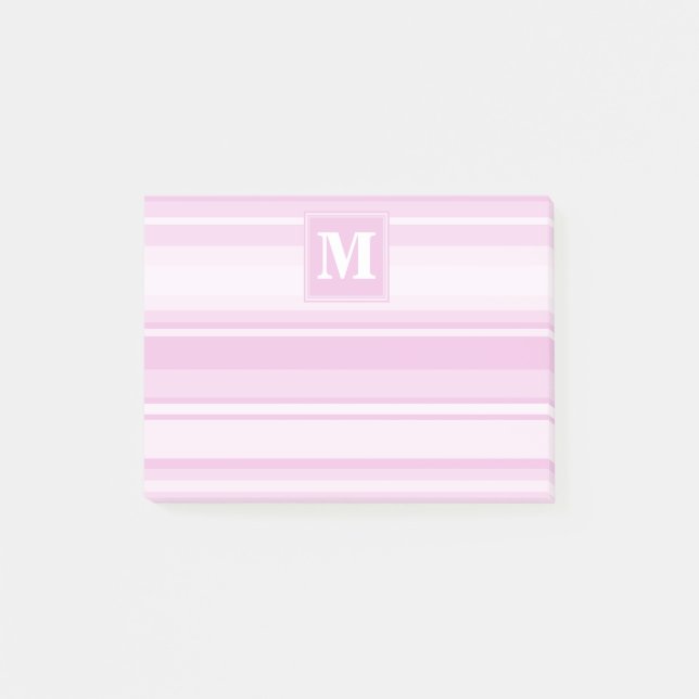 Notas Post-it® Rayas rosa bebé monograma (Anverso)