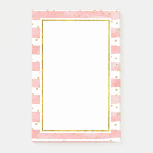 Notas Post-it® Rayas Rubor rosadas   Faux Gold Confetti