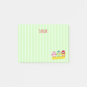 Notas Post-it® Rayas verdes con búhos lindos
