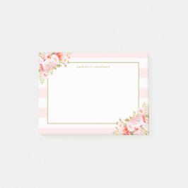 Notas Post-it® Rayas y Peonies rosados femeninos II personalizado