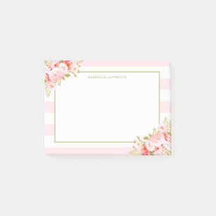Notas Post-it® Rayas y Peonies rosados femeninos II personalizado