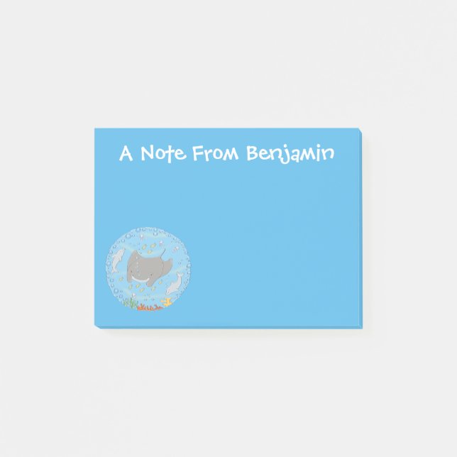 Notas Post-it® Rayo de manta y burbujas ilustracion personalizado (Anverso)