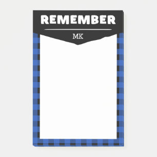 Notas Post-it® Recuerde - Blue Buffalo Check Monogramado